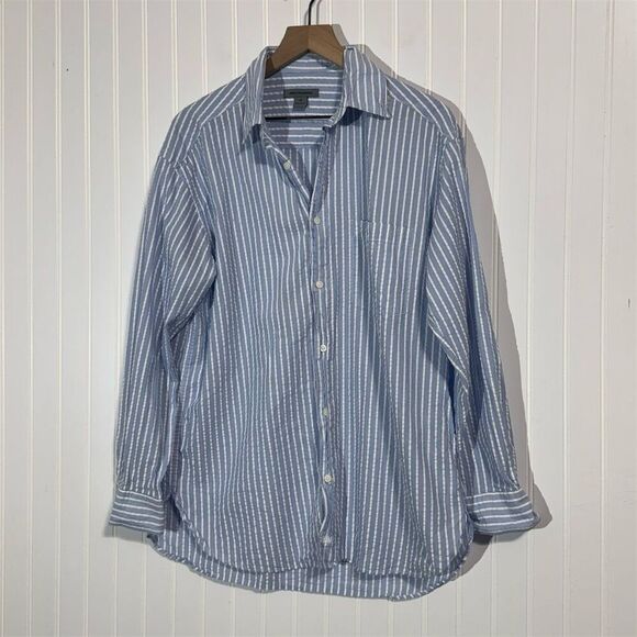 Johnston & Murphy Men’s Shirt Medium Blue White Stripe Cotton Button Down Preppy - Picture 1 of 8